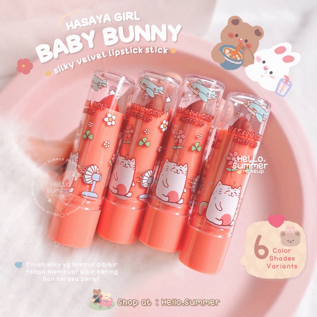 𝐌𝐀𝐓𝐓𝐄 𝐋𝐈𝐏𝐒𝐓𝐈𝐂𝐊 - Hasaya Girl Baby Bunny Velvet Matte Lipstick Stick Ringan