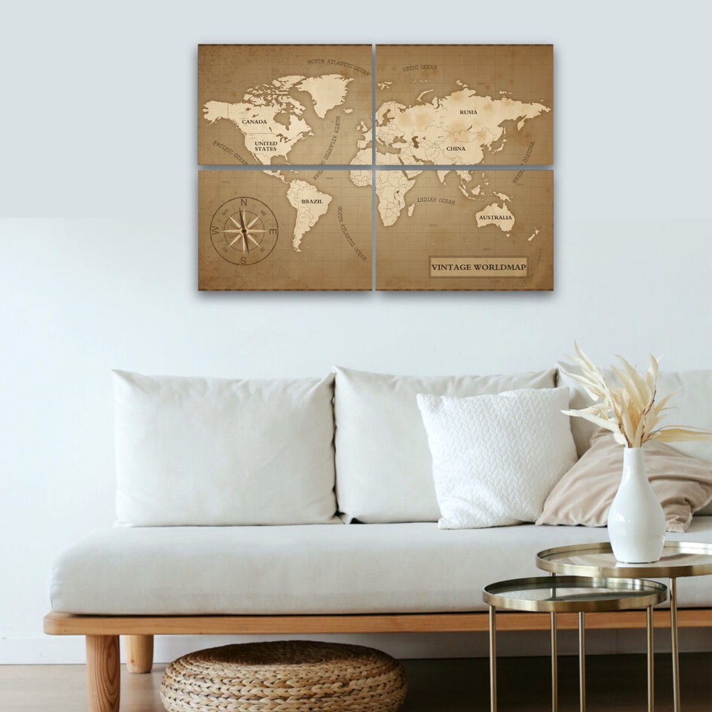 DEKORASI MAP WORLD PETA DUNIA VINTAGE 60 x 40