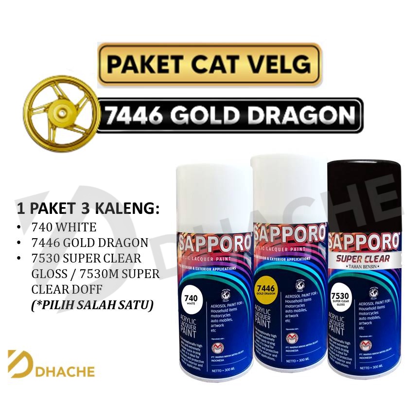 Paket Cat Velg Gold Dragon 7446 / Sapporo Spray