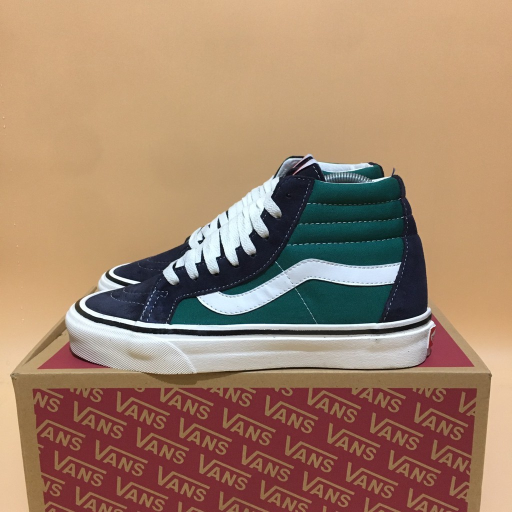 green and blue vans