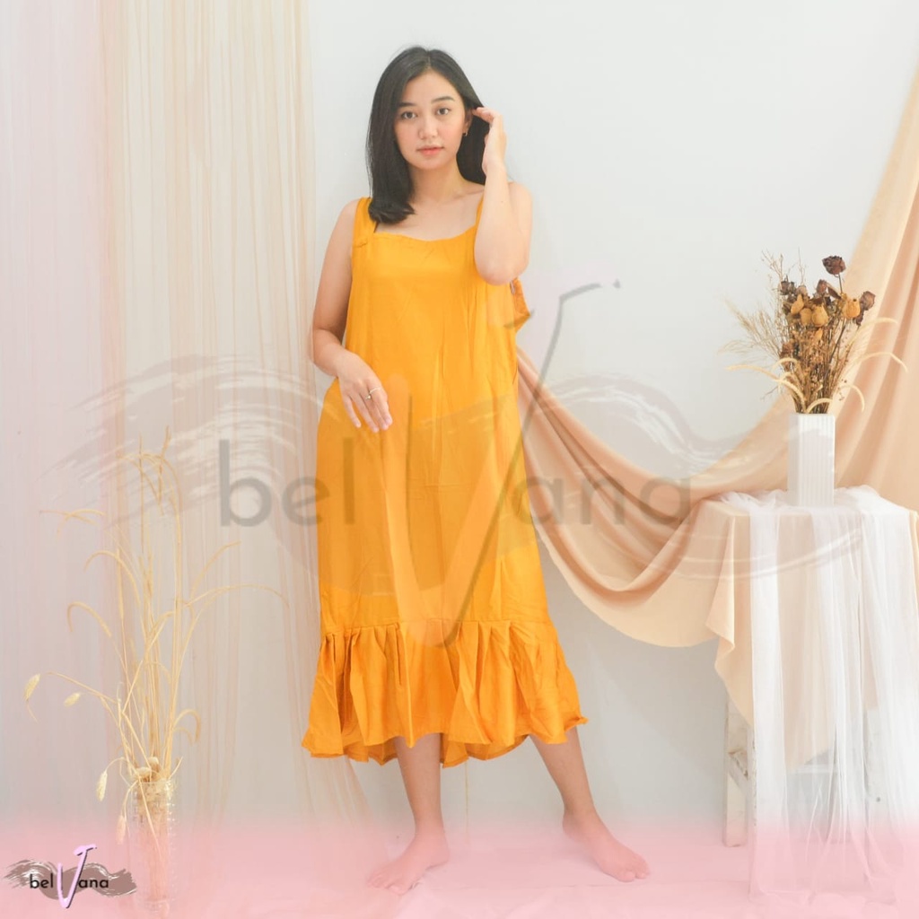 Daster Viral Ruffle Gandul Tali Bali | Daster Yukensi Tanpa Lengan Rayon-[GTJ] D