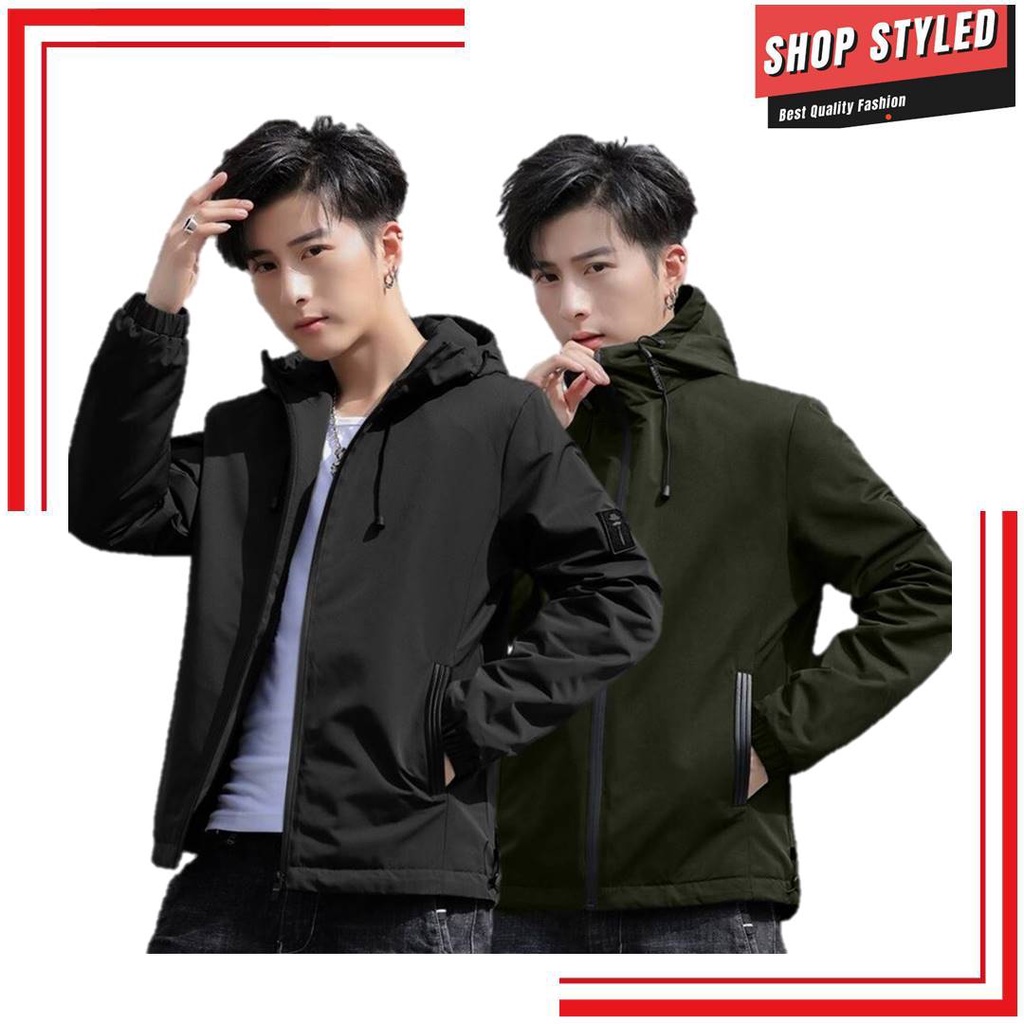 Jaket Pria Tebal Polos Hoodie Bahan Premium Taslan Import Branded Casual Murah Korean Style Musim Di