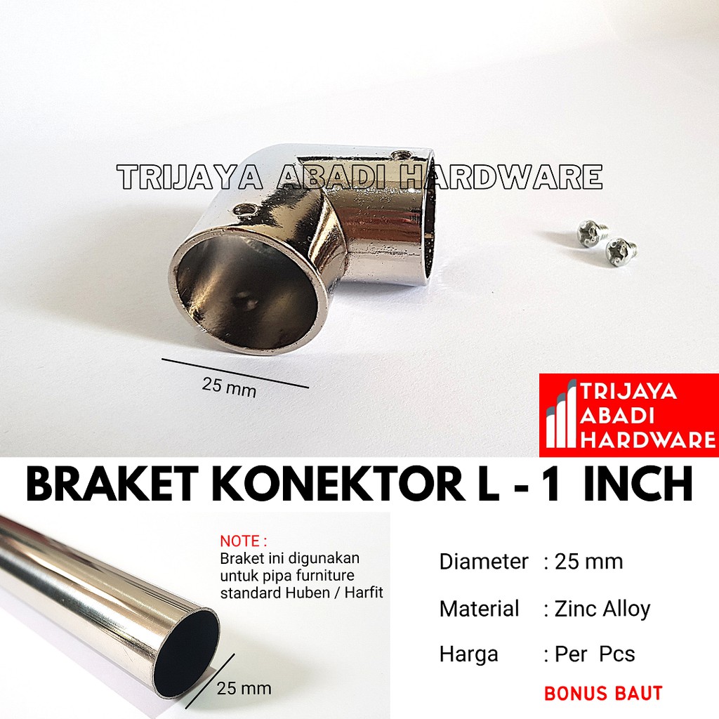 Braket Pipa Konektor L (2 Titik) Pipa Bulat 1 Inch (25mm)