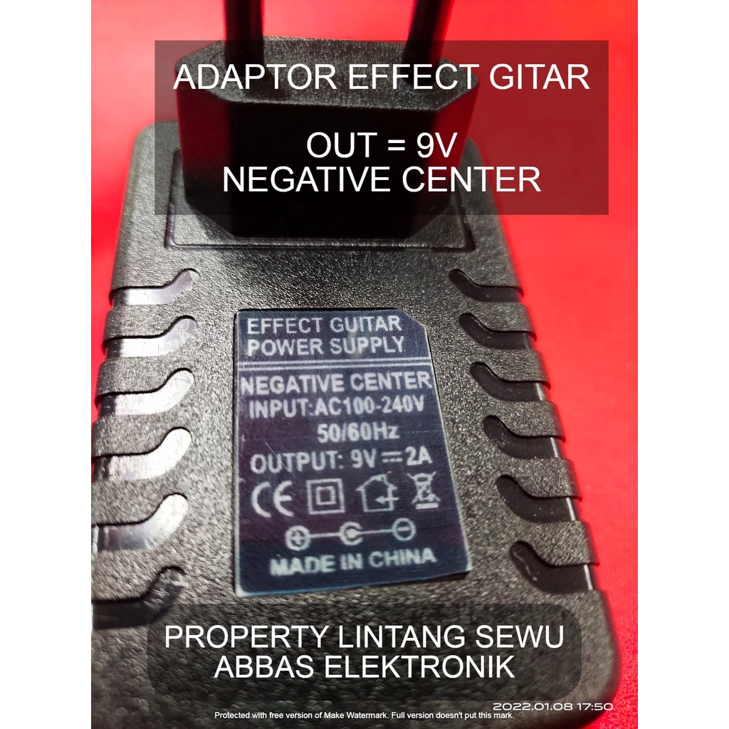 ADAPTOR POWER SUPPLY EFFECT GITAR 9 VOLT NEGATIVE CENTER