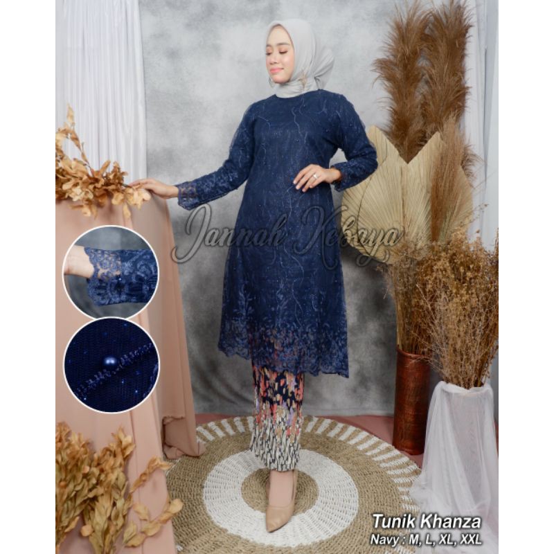 Tunik tile bordir /kebayamurah/kebayamodren/kebayapesta / Kebaya Brukat / Kebaya Tunik / Kebaya-Navy