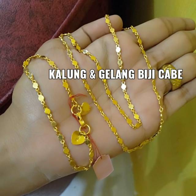 Kalung 45cm dan gelang biji cabe lapis emas 24