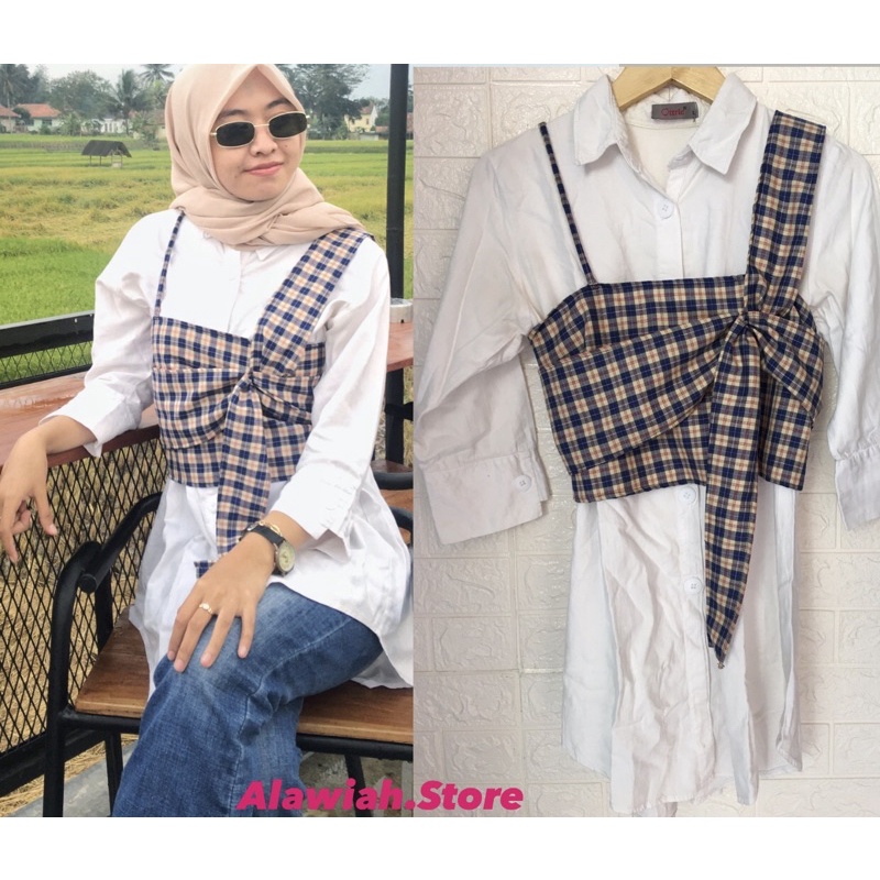 NARUNA TOP/MAURA SET/KEMEJA/ROMPI/VEST/TANKTOP HALAL KOREA HIJAB MOTIF SQUARE