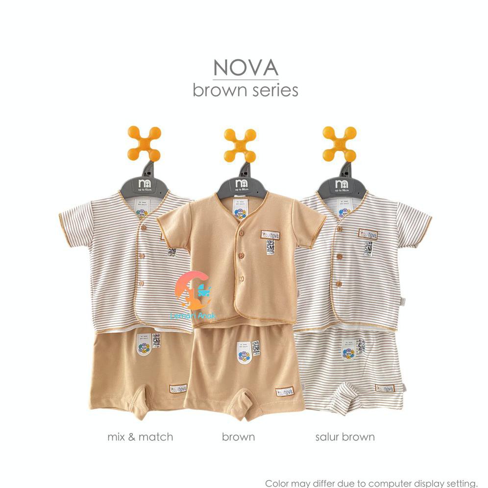 NEW COLLECTION NOVA Setelan Baju Bayi Lengan Pendek & Celana Pendek Newborn (Grey Brown Series)