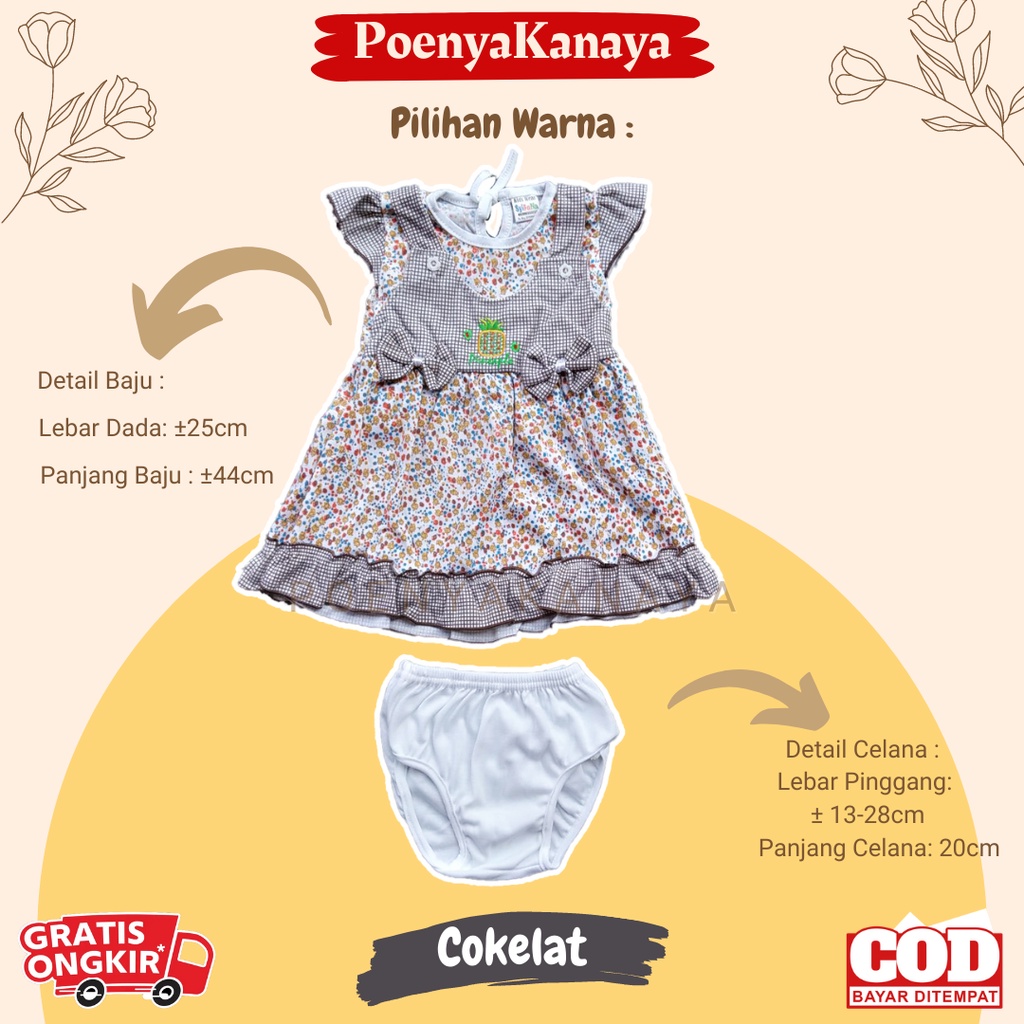 Dress Bayi Anak Tangan Pendek Motif Nanas Pita Syifana 0-6 Bulan DS28