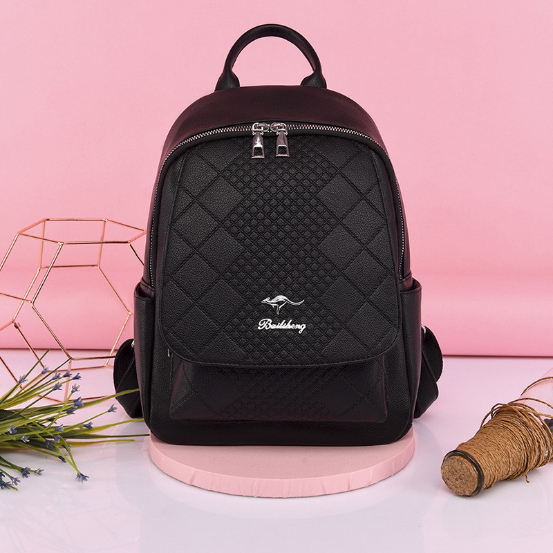 TAS RANSEL WANITA BACKPACK KULIT IMPORT HITAM TA369B5 LAURENA PUNGGUNG SEKOLAH KULIAH GENDONG BATAM