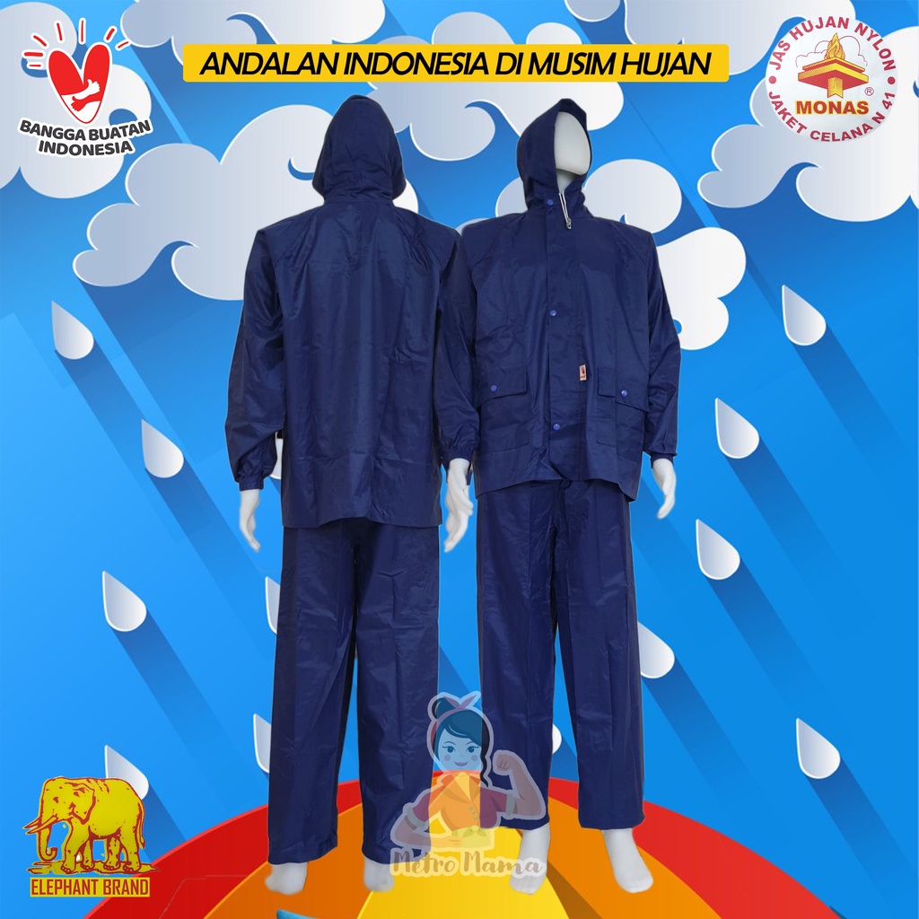 Jas Hujan Setelan Jaket Celana Nylon MONAS  CAP GAJAH ASLI ELEPHANT