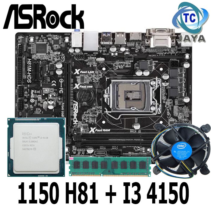 MOBO INTEL LGA 1150 H81 Plus Processor intel core i3 4150 ram 4gb