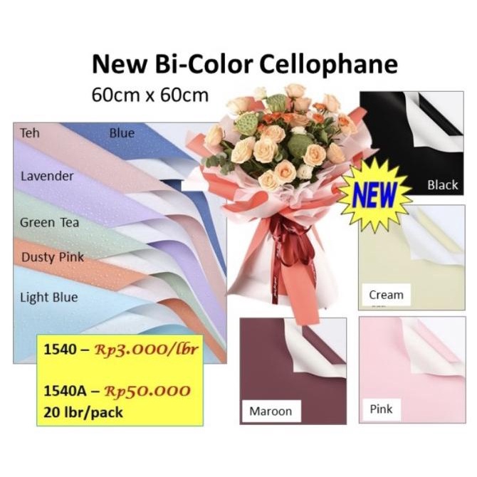 

Sale!!! New Bi Color Cellophane 1540A Kertas Bunga Wrap Buket Bunga Aksesoris - Paling Dicari