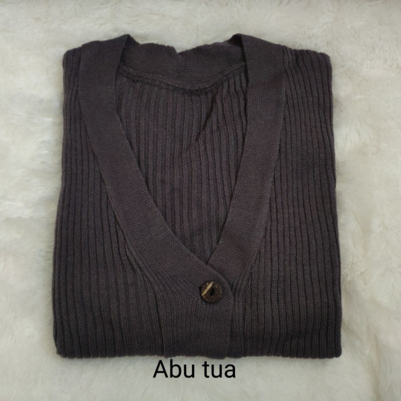 Cardigan Rajut Crop Basic Cardigan Miya Outerwear Kancing Batok Wanita Rajut Halus Premium Allsize-Abu tua