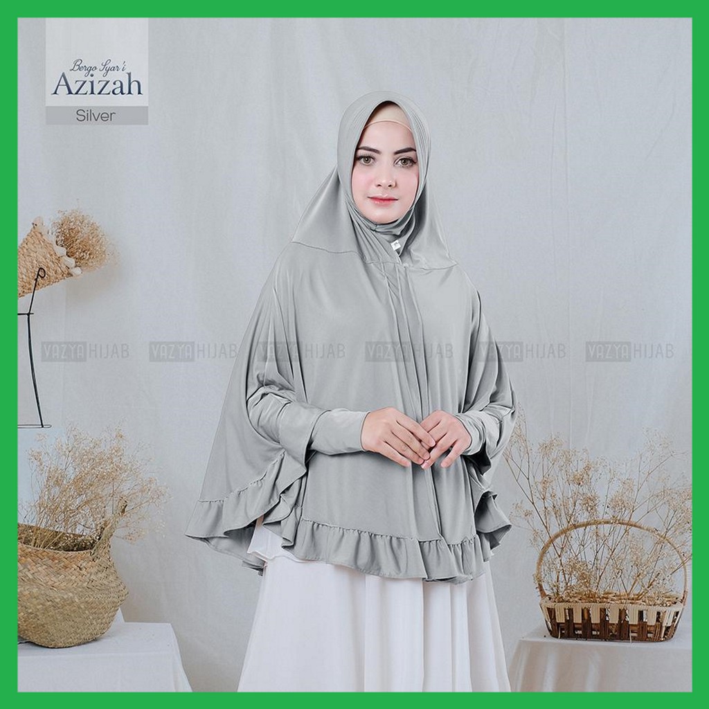 [ Original ] Bergo Lengan Azizah by Vazya Hijab Hijab Khimar Instan Syari Ajijah Hitam Marun Silver