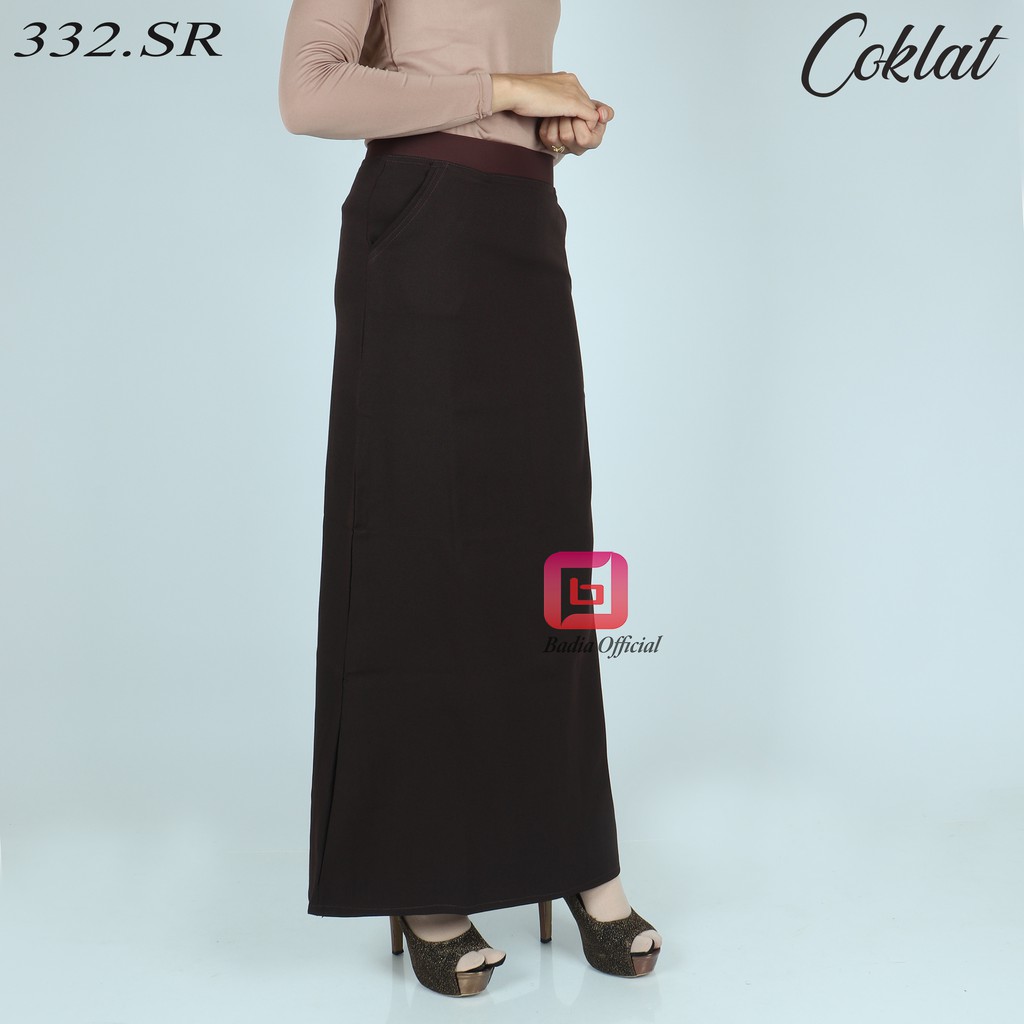 rok A line pinggang karet panjang polos bahan semiwool polyester HID sedikit stretch formal kerja kantor jumbo wanita premium