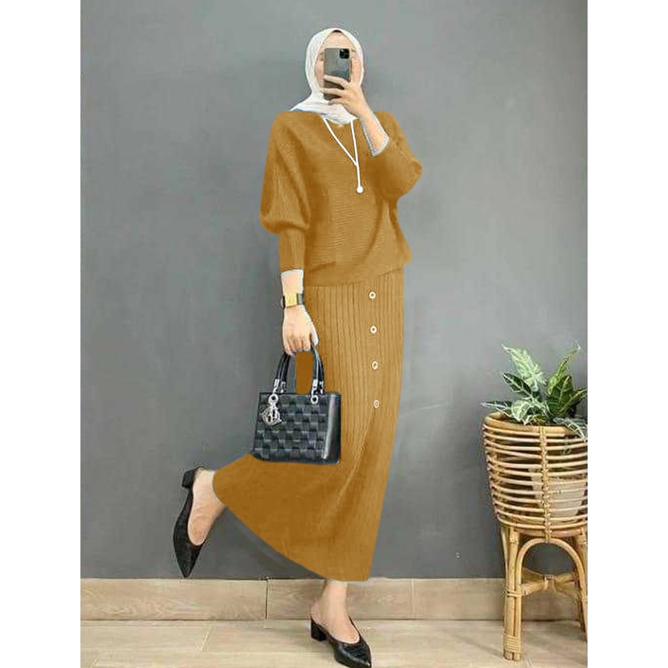 HOPYLOVY JUMBO Setelan Wanita Kekinian Mango Knit Set Anya Jumbo