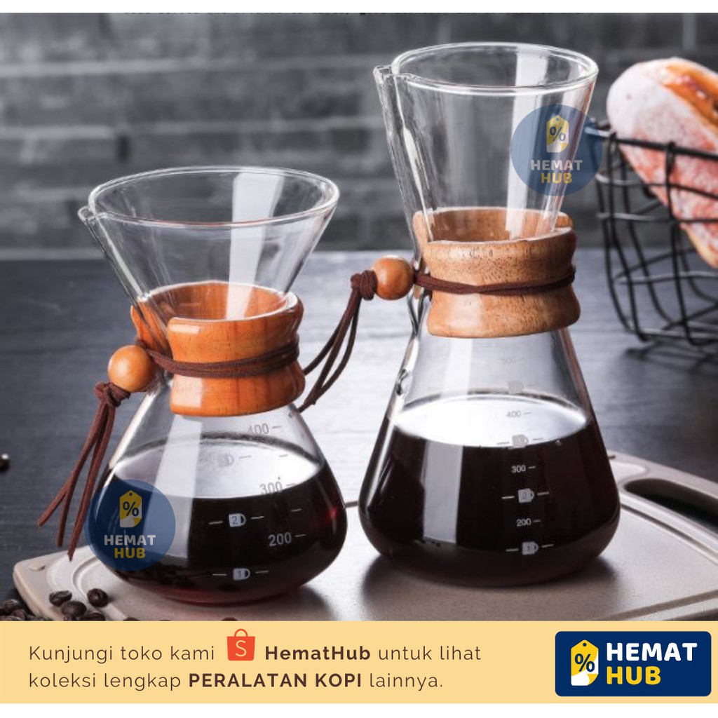 Chemex Coffee Server Kaca Dripper Pot Woodneck Pour Over Drip Kopi Manual Brew Teko V60