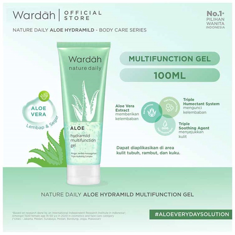 Wardah Nature Daily ALOE HYDRAMILD Moisturizer Cream 40 ml / Multifunction Gel 100 ml - Pelembab Wajah/Badan Dengan Aloe Vera dan Olive Oil - Skincare CTMP Halal BPOM