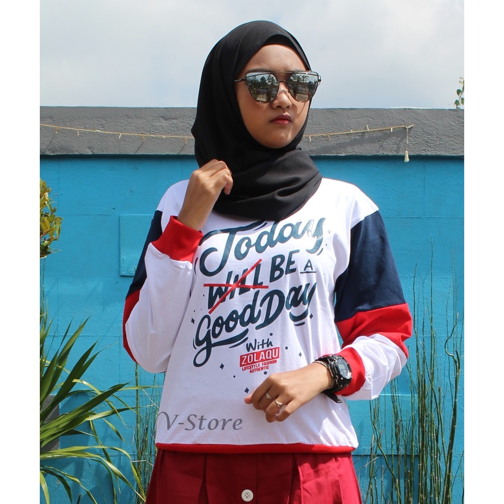 Atasan Muslim Wanita Baju Kaos Zolaqu Kaos Wanita Muslimah Warna Putih Kombinasi