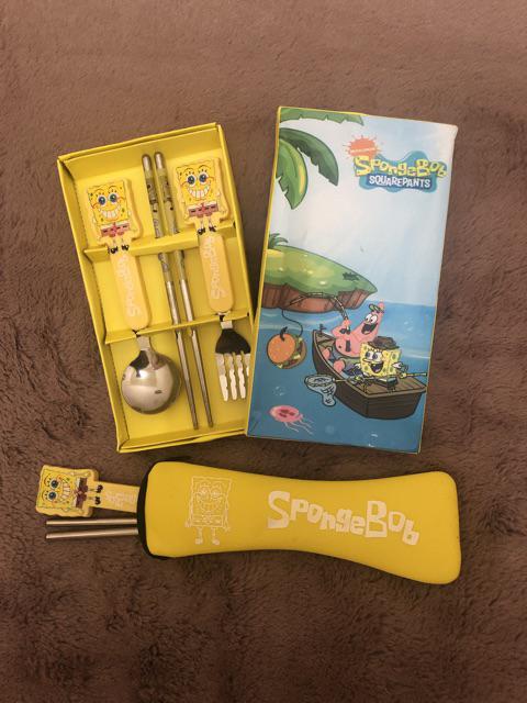 Set Sendok Sumpit Karakter Wadah Resleting / Set Sendok Sumpit Stainless Steel Portable + Wadah Lucu