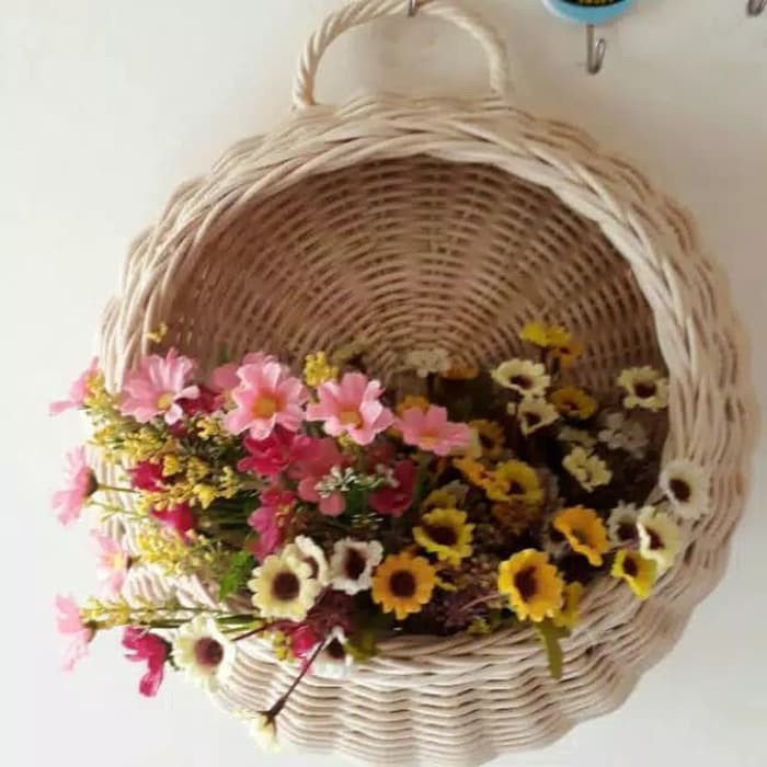 Vas bunga dinding rotan/pas bunga gantung/hiasan dinding