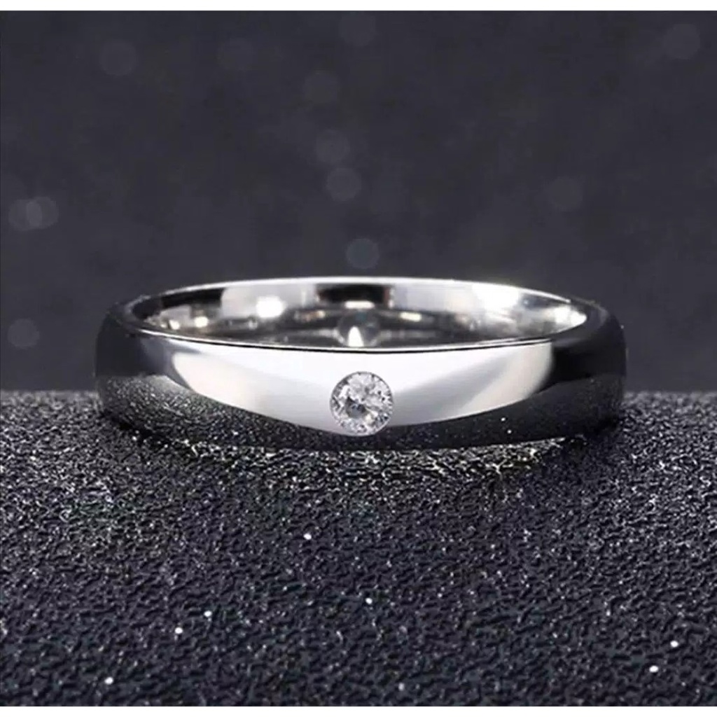 Cincin couple Titanium Stainless steel cembung 1MATA anti karat selamanya Fashion Ring pria wanita