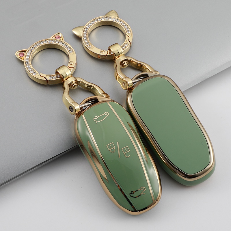 Casing Kunci Mobil Bahan TPU Lembut Warna Gold Untuk Tesla Model S