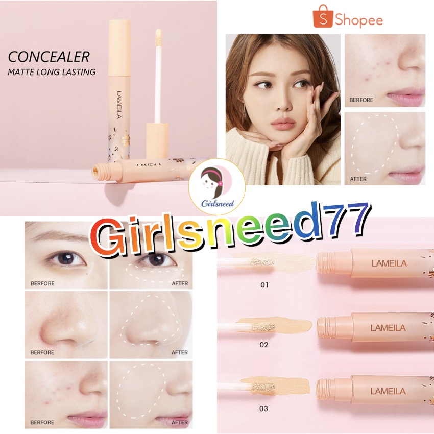 GIRLSNEED77 LAMEILA Concealer Liquid Matte Long Lasting Lameila 1039 Konseler Cair Makeup Penutup Noda Hitam Wajah