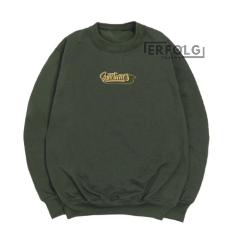 Erfolg Clothing Suwiter Crowneck Oversize Couple Pasangan Crewneck Jumbo Basic Polos Unisex Pria Wanita Premium Sweater Oblong Cowok Cewek Warna Hijau Army Brand Lokal Original