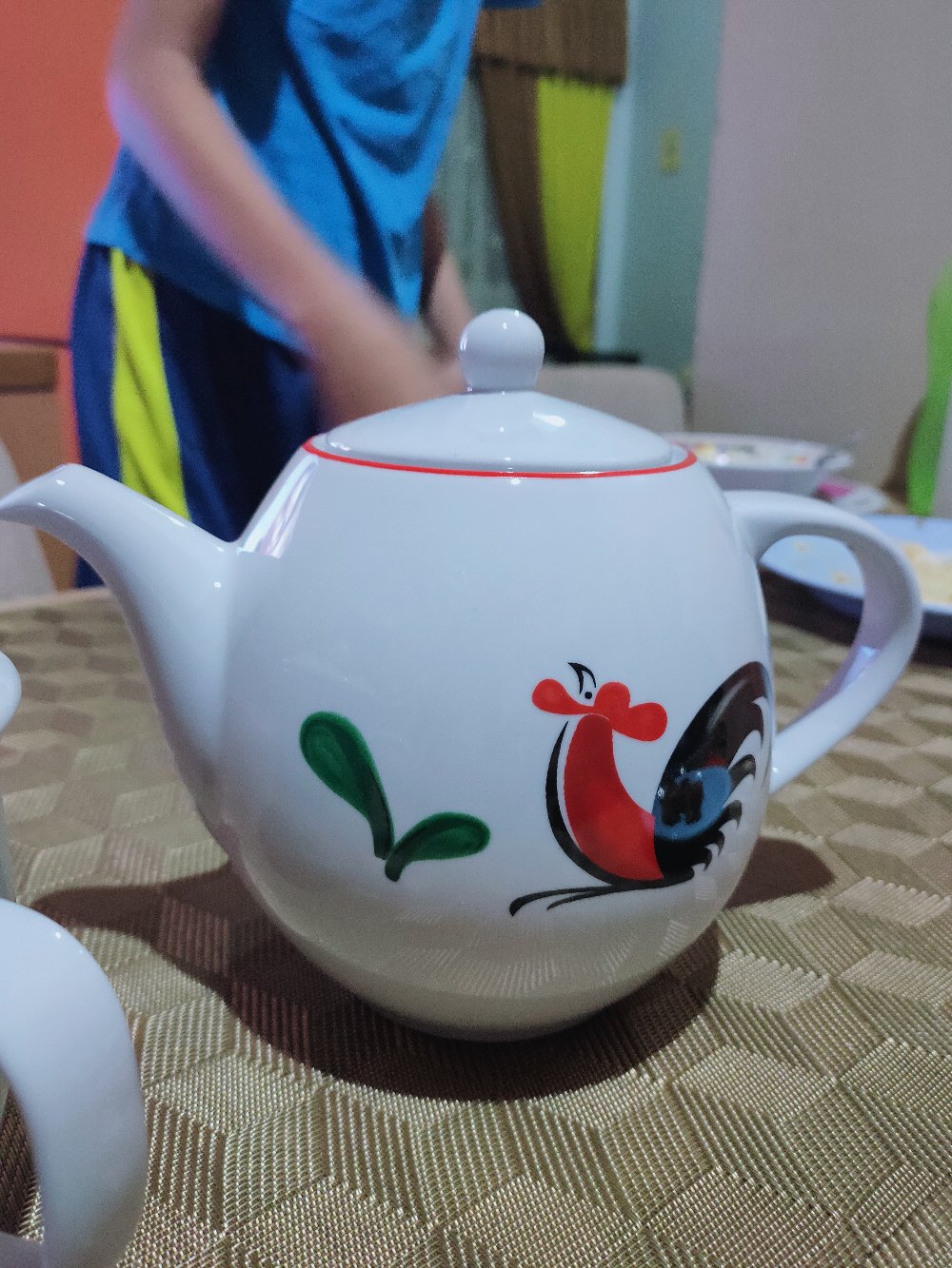 Teko + Tutup Keramik Ayam Jago Seri 2 - Teko Bulat