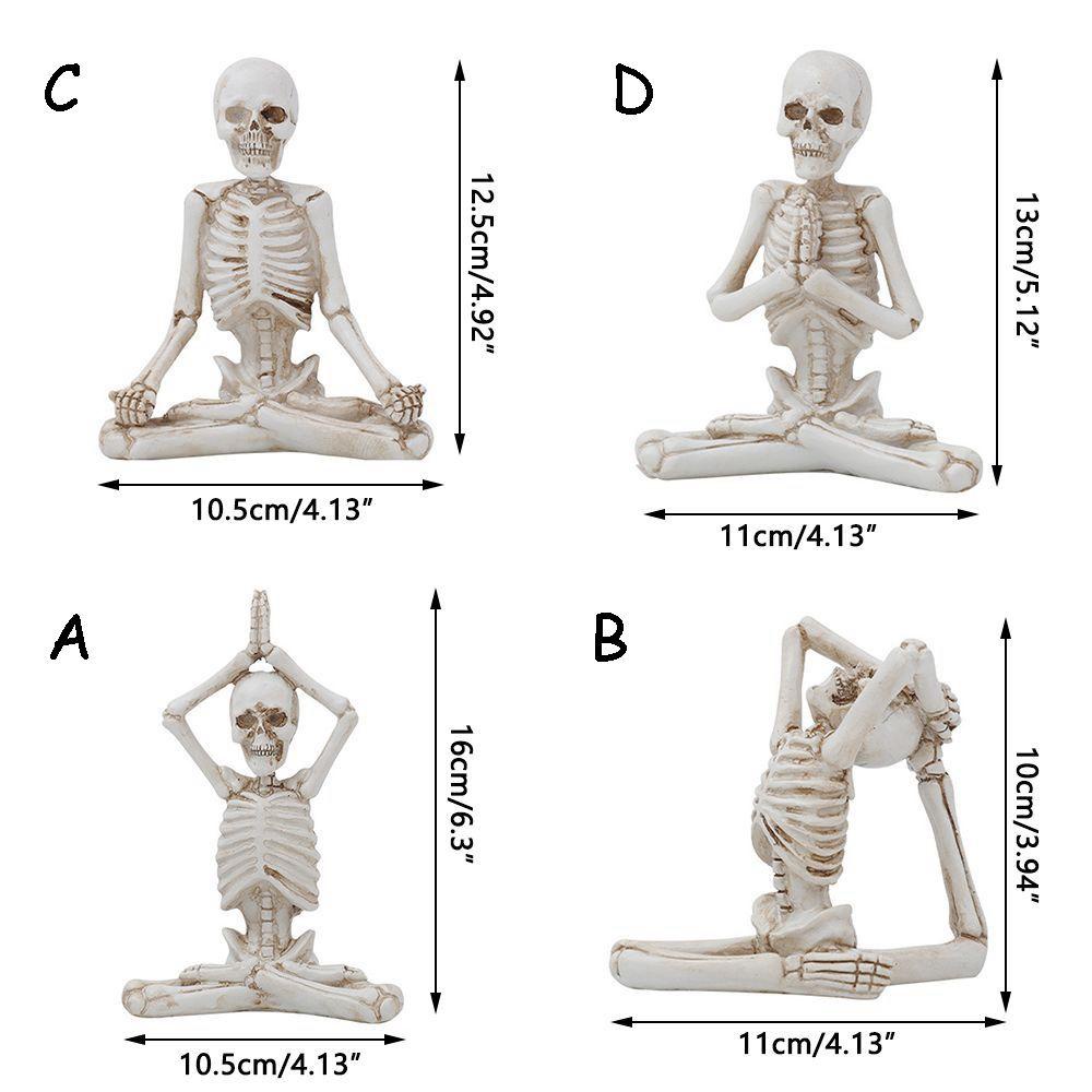 Rebuy Patung Tengkorak Yoga 4posetures Warna Hitam/whte Untuk Rumah, Kantor Buatan Tangan Meditasi Aksesoris Dekorasi Halloween