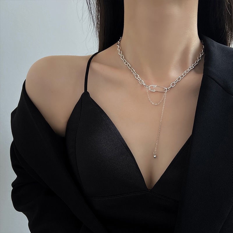 Kalung Rantai Klavikula Double Layer Dengan Liontin Bentuk Hati