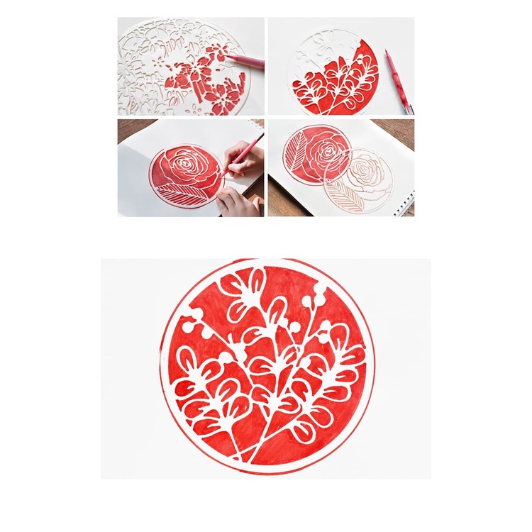 Round Plastic Stencil - Flower Pattern Series