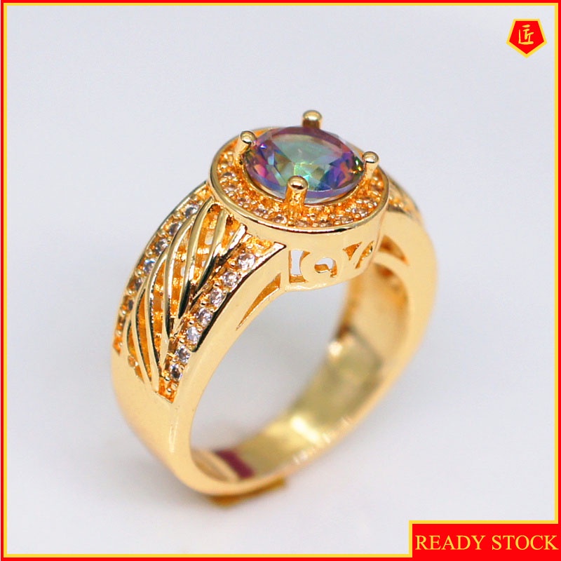 [Ready Stock]Fashion Personality Colored Gems Gold Ring