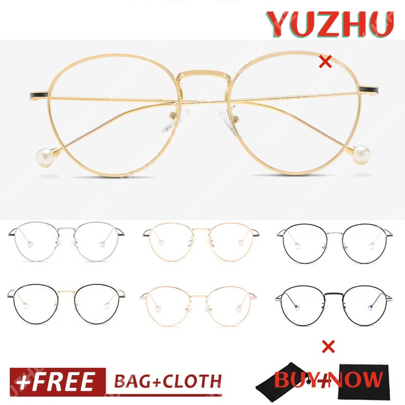 (YUZHU) Bayar Di Tempat Wanita Kacamate?Korean Desgin Gaya Retro Besi Frame Eyeglasses Lensa Bening