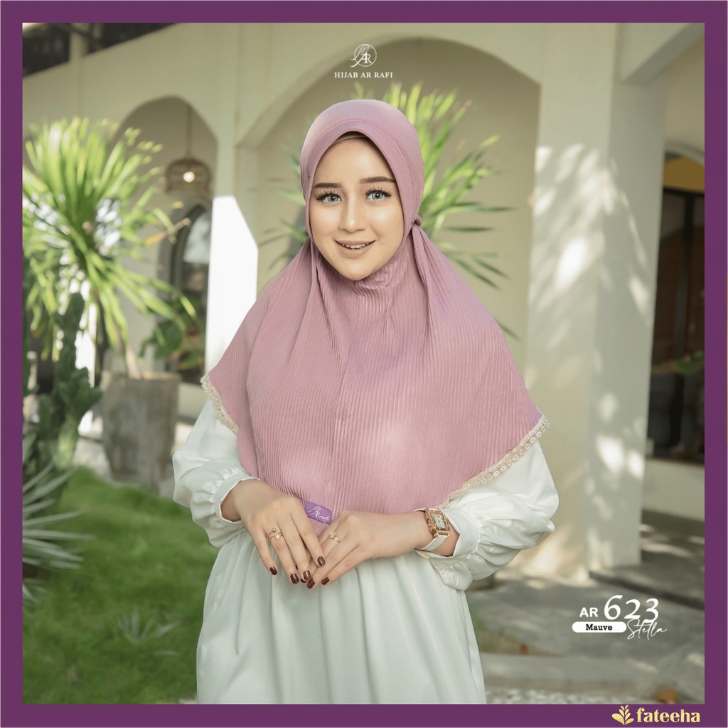 AR 623 Ar Rafi Jilbab Instan Plisket Mauve Renda Bergo Maryam Terbaru Bahan Adem Premium
