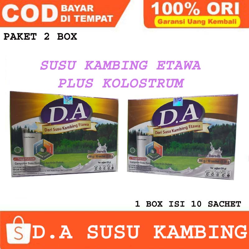 

D.A susu kambing etawa plus kolostrum / ISI 10 SACHET @ 20 GRAM / D.A Susu Kambing Etawa 200 gram (paket 2 box)