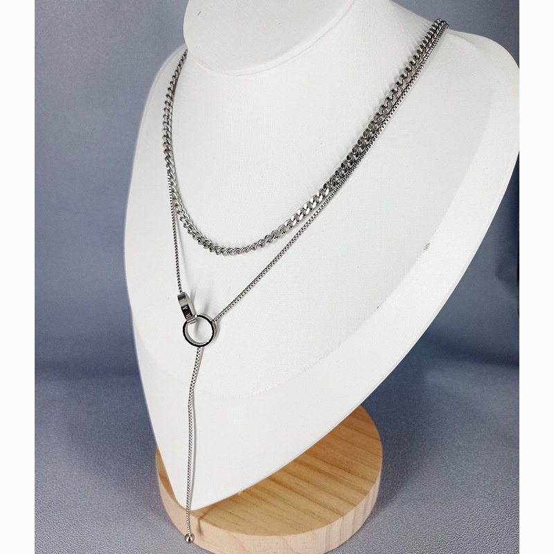 Kalung cincin gandeng dua layer titanium korea style anti karat