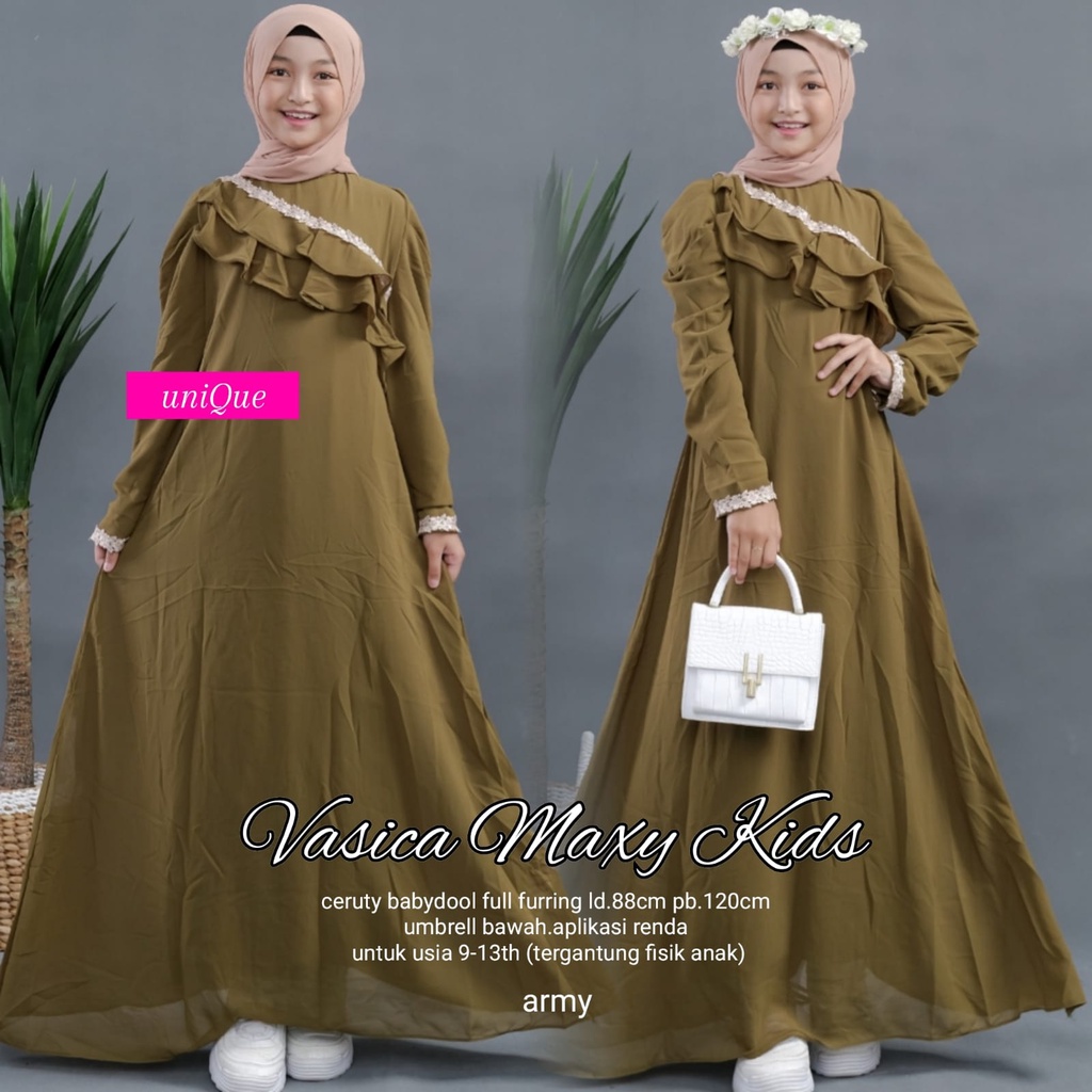 VASIQA MAXY KIDS BY UNIQUE Dress Maxi Anak Perempuan Ceruty Babydoll 9 - 13 Tahun Murah terbaru Leba