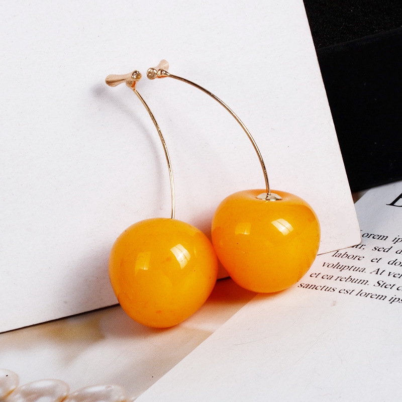 Anting Panjang Desain Buah Cherry Bahan Resin Gaya Korea Untuk Wanita