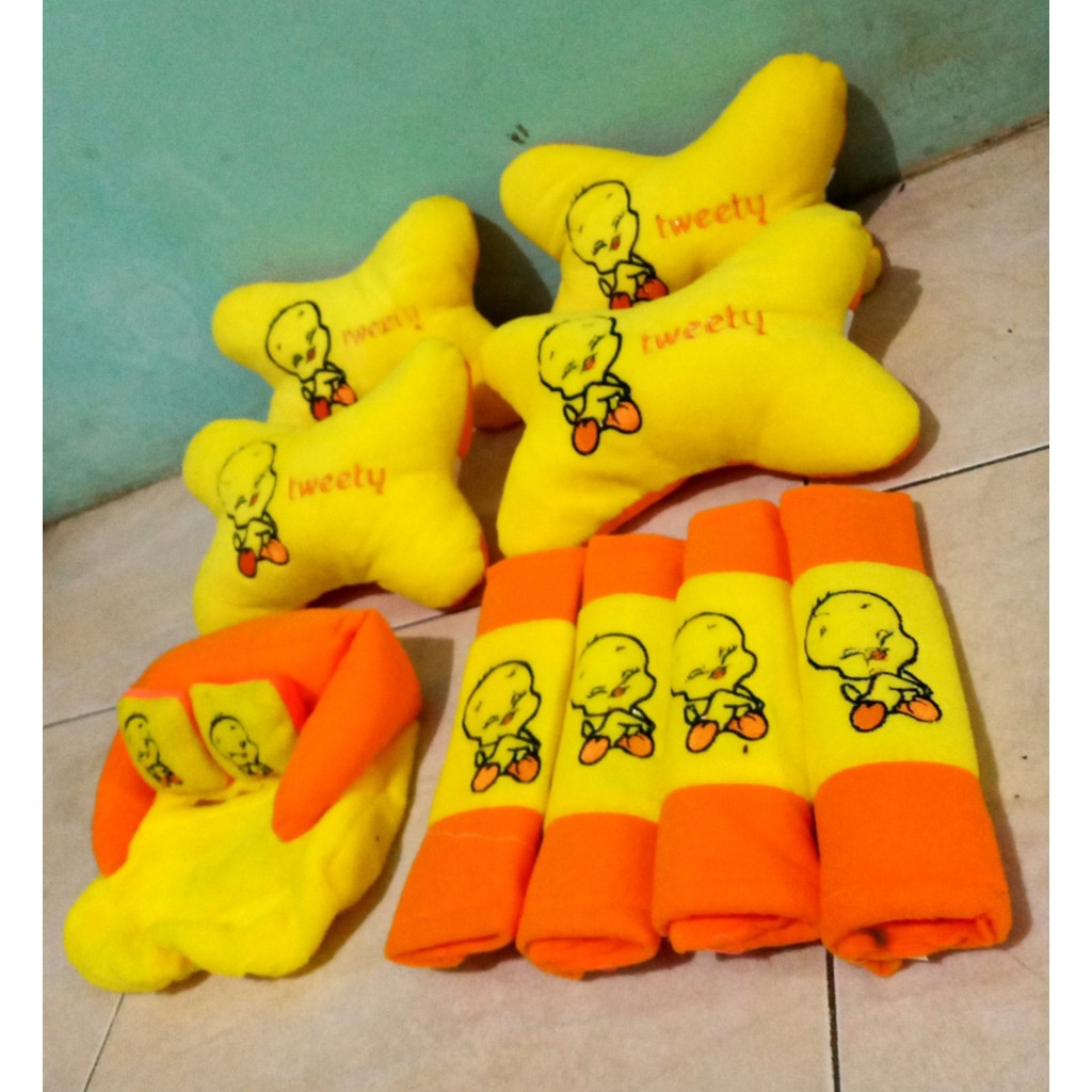 Bantal Mobil TWEETY Kuning Bantal Isi 4 Sandaran Leher Kepala Tweety Yellow