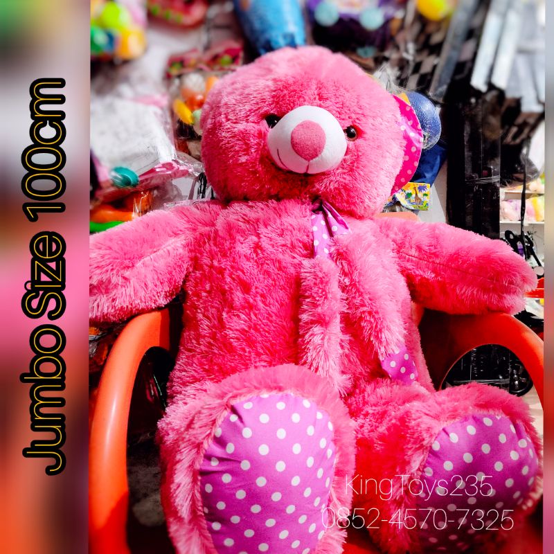 Boneka Beruang Besar Jumbo Kado Anak Super Size XL +-100cm Bear Panda Big Huge Syal Topi Pink