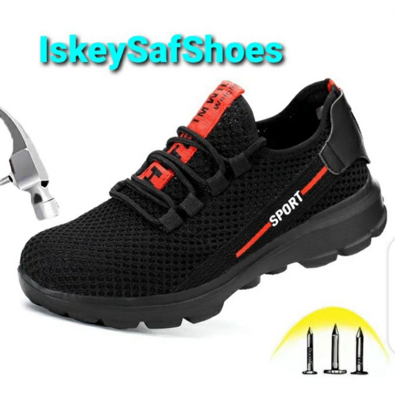 SEPATU SAFETY KEVLAR SPORT HITAM MERAH IMPORT