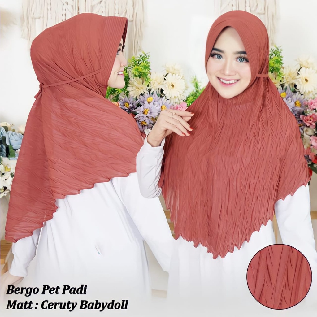 HIJAB BERGO MARYAM PED PLISKET PADI PREMIUM FULL CERUTY MODEL TERBARU HIGHT QUALITY