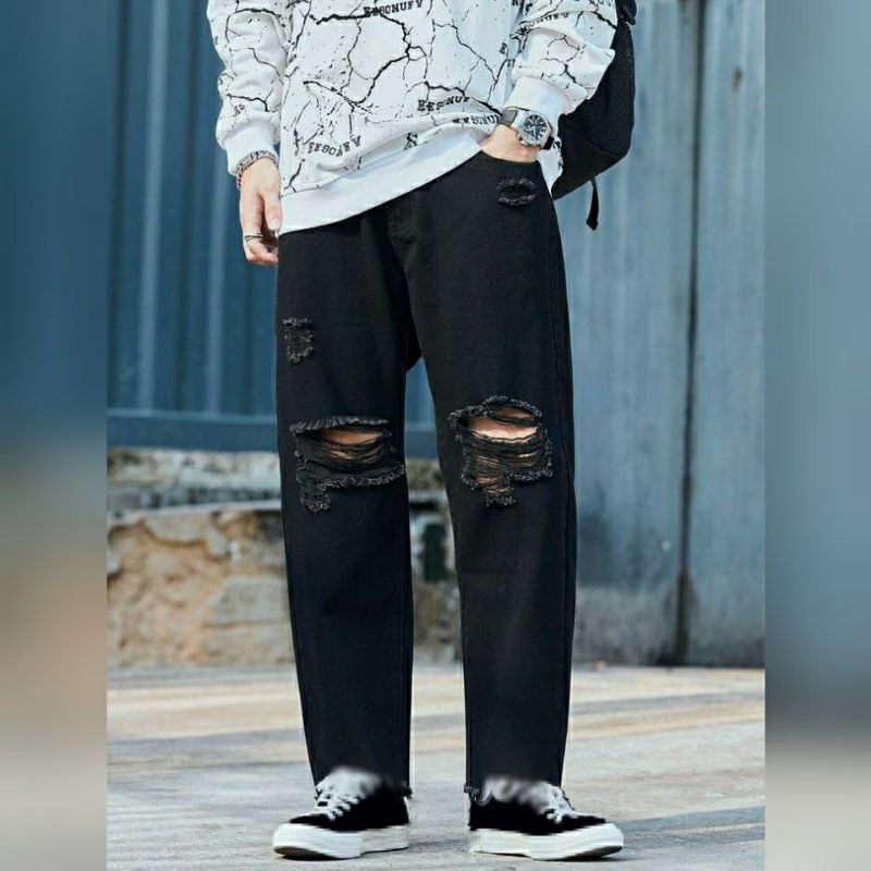 CELANA JEANS SOBEK PRIA RIPPED STANDAR REGULER BASIC PREMIUM 27-38