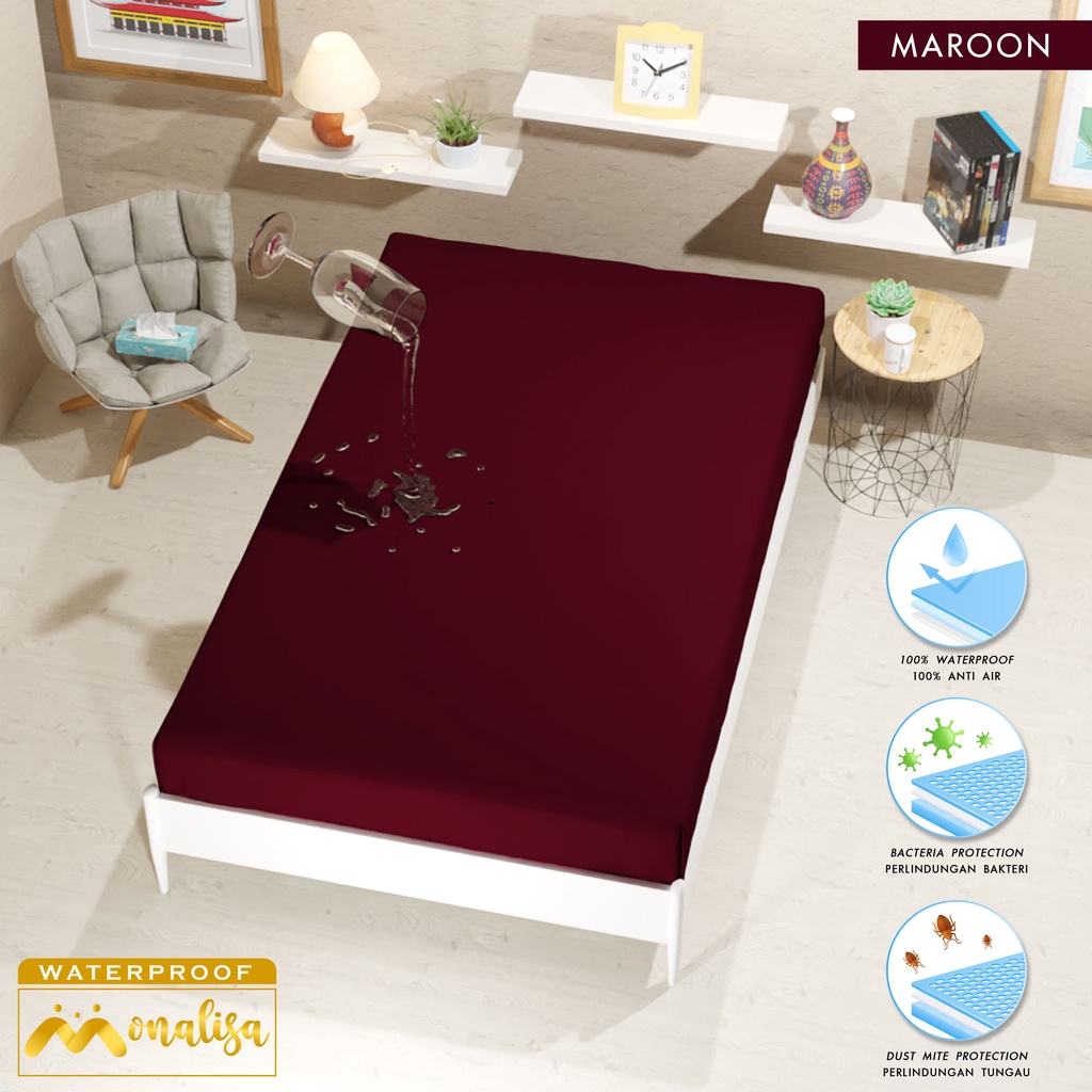 Monalisa Waterproof Sprei Uk 100/120 - Maroon