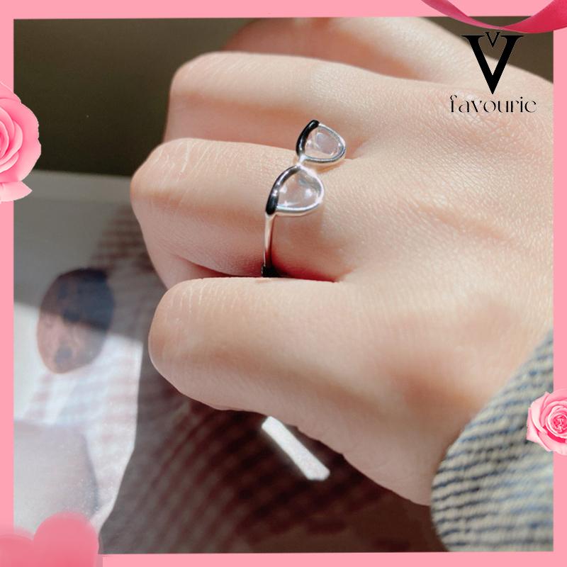 [COD]Cincin Model Terbuka Desain Kacamata Enamel Adjustable Untuk Wanita-FA
