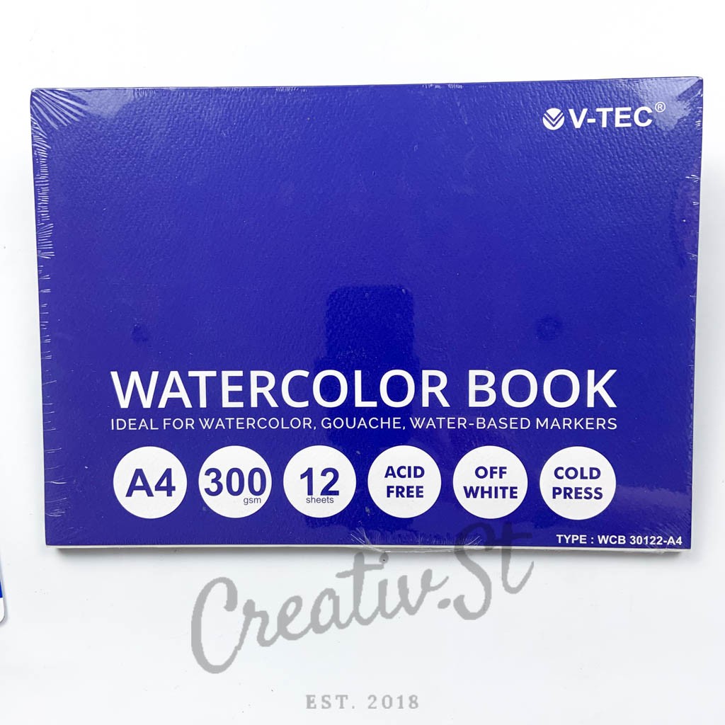 

V-TEC Vtec Watercolor Book Pad A4 300 Gsm Cold Press 21 Cm X 30 Cm Buku Sketsa Cat Air