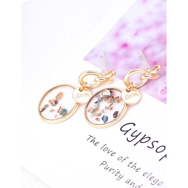 LRC Anting Tusuk Fashion Gold Geometric Circle Love Earrings F94047